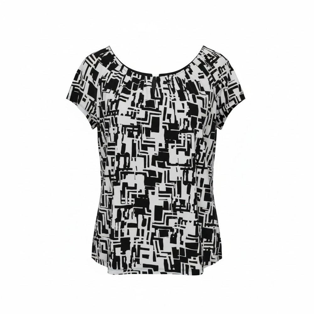 Axcess Liz Claiborne Womens XL Black White Geometric Abstract Scoop Neck Blouse